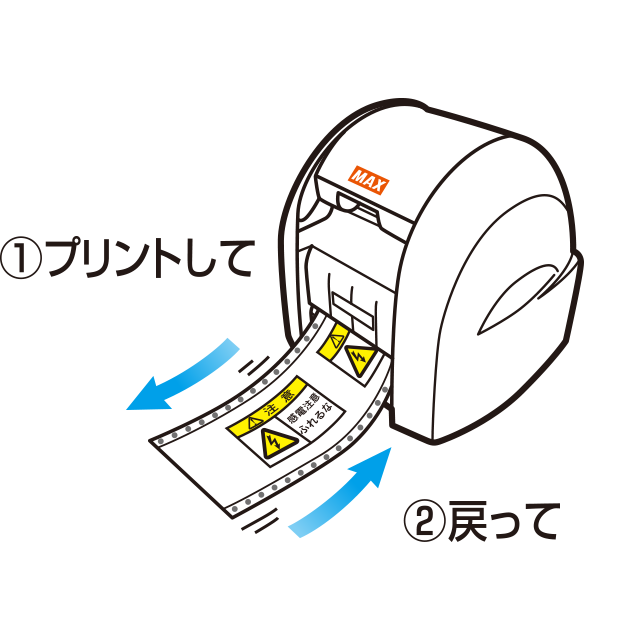 ラベルがプリントされ、一度機械に戻ります。